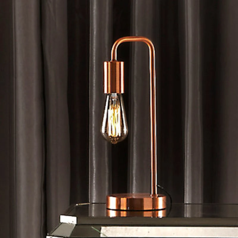 Image of K Living Caitlin Industrial Filament Bulb Table Desk Lamp Brushed Copper (Rose Gold)