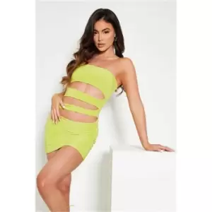 Image of I Saw It First Lime Green Double Layered Slinky Bandeau Cut Out Bodycon Dress - Green
