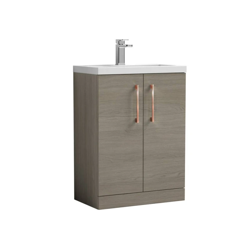 Image of Balterley Bathroom Vanity Basin Unit, Copper Handles, 600mm, Mid Oak in Brown Brown Unisex