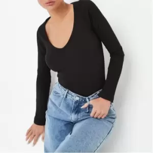 Image of Missguided Rib V Neck Fitted T Shirt - Black