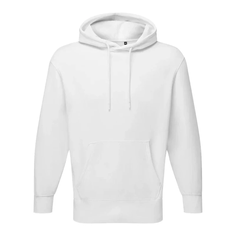 Image of TriDri Mens Brushed Back Fleece Hooded Pullover with Kangaroo Pocket in White Size: XS White Male XS
