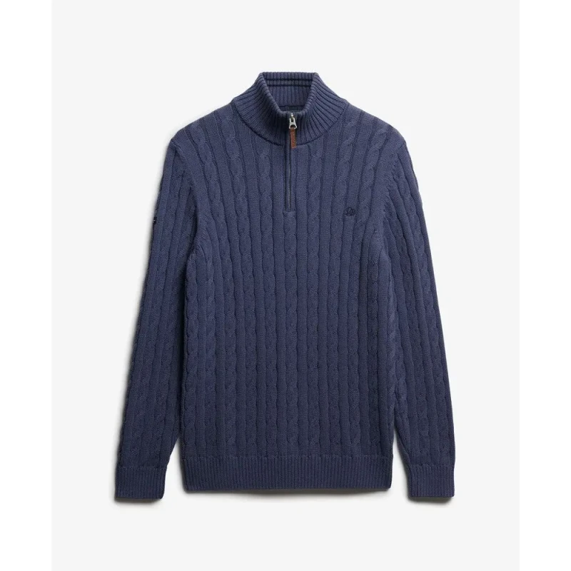 Image of Superdry 1/2 zip sweater Superdry Classic Cable Bleu Male M