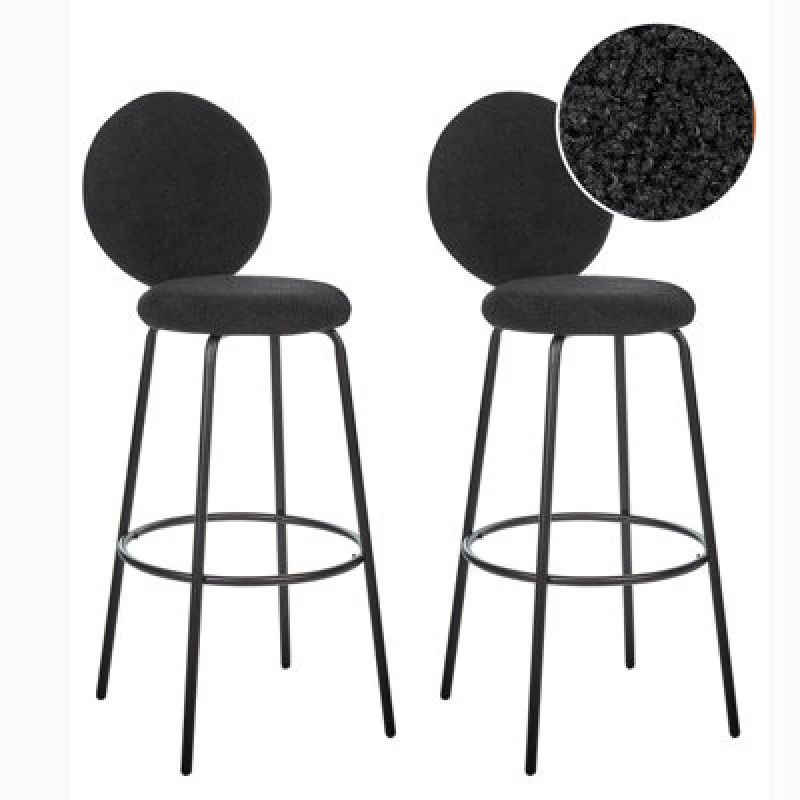 Image of Beliani Set Of 2 Bar Chairs Emery Boucle Black