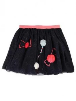 Image of Billieblush Girls Pom Pom Mesh Tutu Skirt - Navy