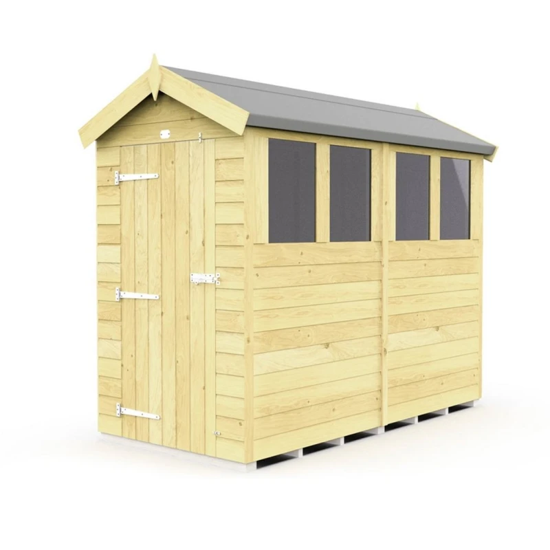 Image of Buttercup Farm 4 x 8 Feet Apex Shed - Single Door W/ Windows - L243 x W118 x H217cm in Brown Brown Unisex