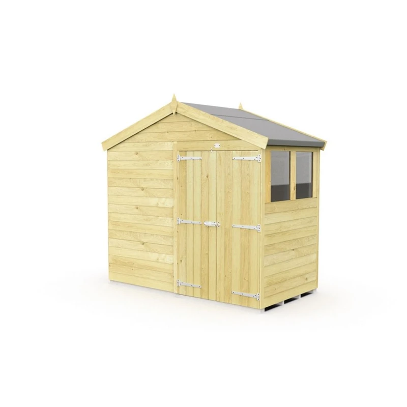 Image of Buttercup Farm 8 x 4 Feet Apex Shed - Double Door W/ Windows - L127 x W231 x H217cm in Brown Brown Unisex