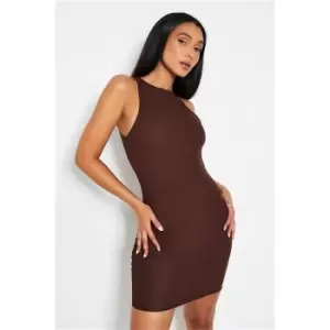 Image of I Saw It First Chocolate Ribbed Racer Bodycon Mini Dress - Brown