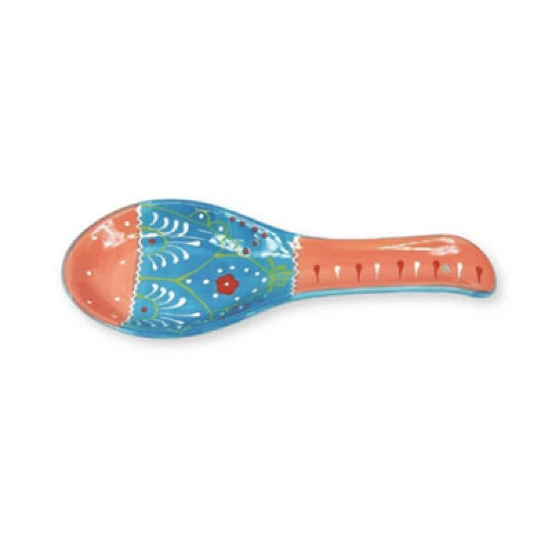 Image of Verano Spanish Ceramics Classic Spanish Hand Painted Pattern Kitchen Dining Spoon Rest (L) 26Cm Blue/pink