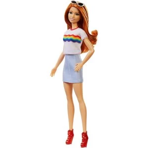 Image of Barbie Doll - Fashionistas - Rainbow Graphic T-Shir Long Red Hair Doll