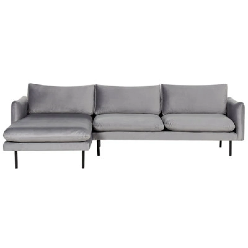 Image of Beliani Corner Sofa 4 Seater Vinterbro Velvet Grey Right Hand
