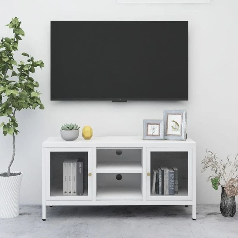 Image of VIDAXL TV Cabinet White 105x35x52cm Steel and Glass Vidaxl 8720286564240