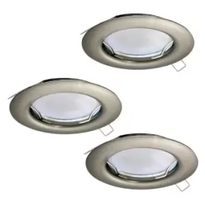 Image of 3 PACK Flush Ceiling Downlight Satin Nickel Steel 3 x 3W GU10 Bulb