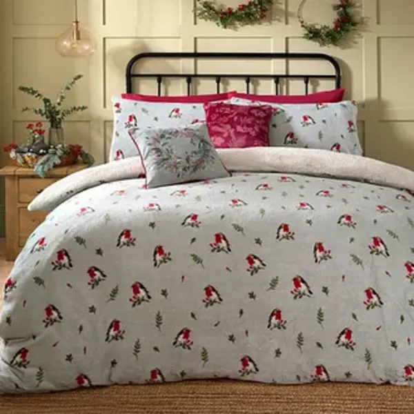 Image of Fusion Christmas Winter Robin Duvet Cover Set in Duck Egg Duvet Cover Sets Double Blue 39032118030