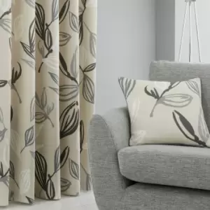 Image of Fusion Ensley Botanical Print 100% Cotton Piped Edge Filled Cushion, Grey, 43 x 43 Cm