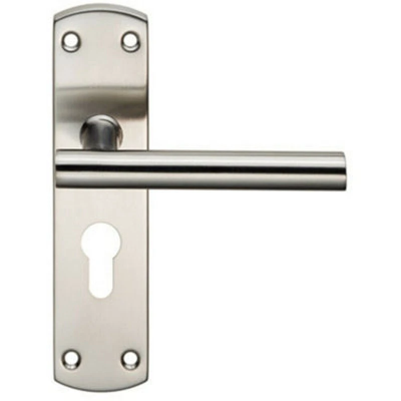 Image of Loops Mitred T Bar Lever Door Handle on Euro Lock Backplate 172 x 44mm Satin Steel Metallics