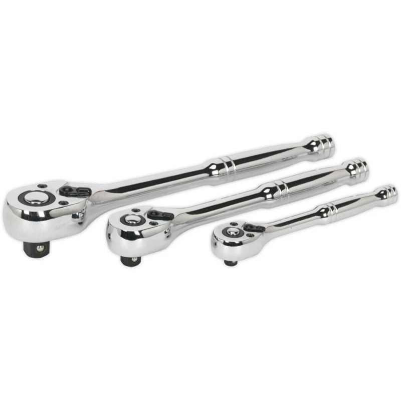 Image of Loops 3 Piece Flip Reverse Ratchet Wrench Set - 1/4 3/8 and 1/2 Inch Sq Drive Multi