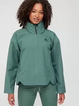 Image of adidas Traveer Rain.RDY Jacket - Dark Green, Dark Green, Size 2XL, Women
