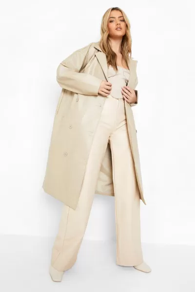 Image of Faux Leather Trench Coat