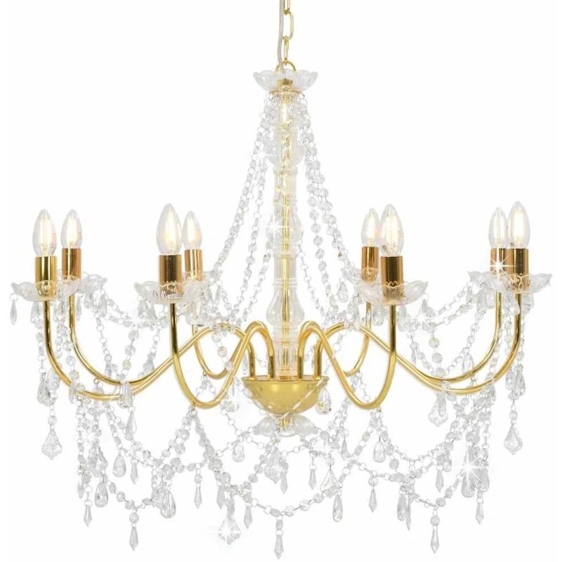 Image of VIDAXL Chandelier with Beads Golden 8 x E14 Bulbs Vidaxl 8719883573304