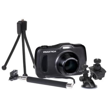 Image of PRAKTICA WP240 Graphite + Cycle & Suction Mounts, Mini Tripod, Selfie Stick