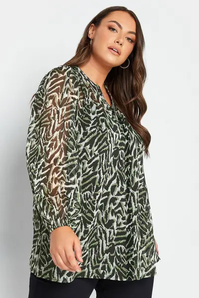 Image of Yours Printed Long Sleeve Blouse Green