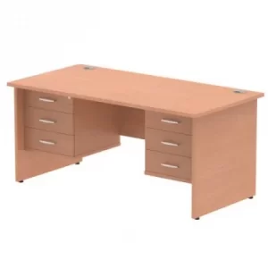 Image of Impulse 1600 Rectangle Panel End Leg Desk Beech 2 x 3 Drawer Fixed Ped