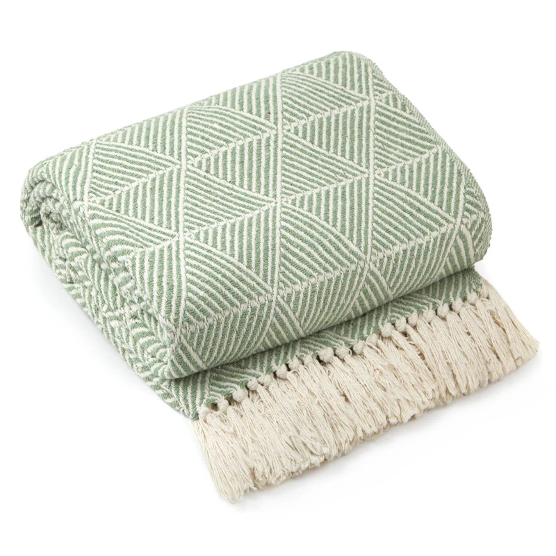 Image of Emma Barclay Throw Blanket Cotton Scandi Zahra Pistachio unisex 127x152cm