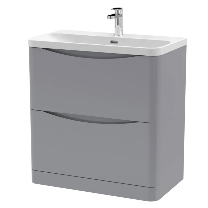 Image of Balterley Bathroom Floor Standing 2 Drawer Vanity, Ceramic Basin, Grey, 800mm in Grey Grey Unisex