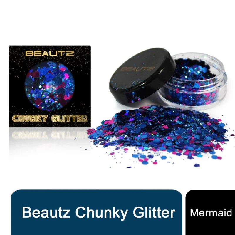 Image of Beautz Beautz Chunky Glitter - 5 Varieties - 10ml Pot - 5g of Cosmetic Glitter - Mermaid