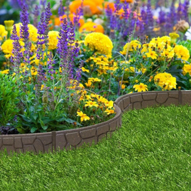 Image of Garden Gear Eco Friendly Border Edging Garden Ez Edging Stone Effect Recycled Rubber Tyre For Lawn & Patio (2 X 120Cm)