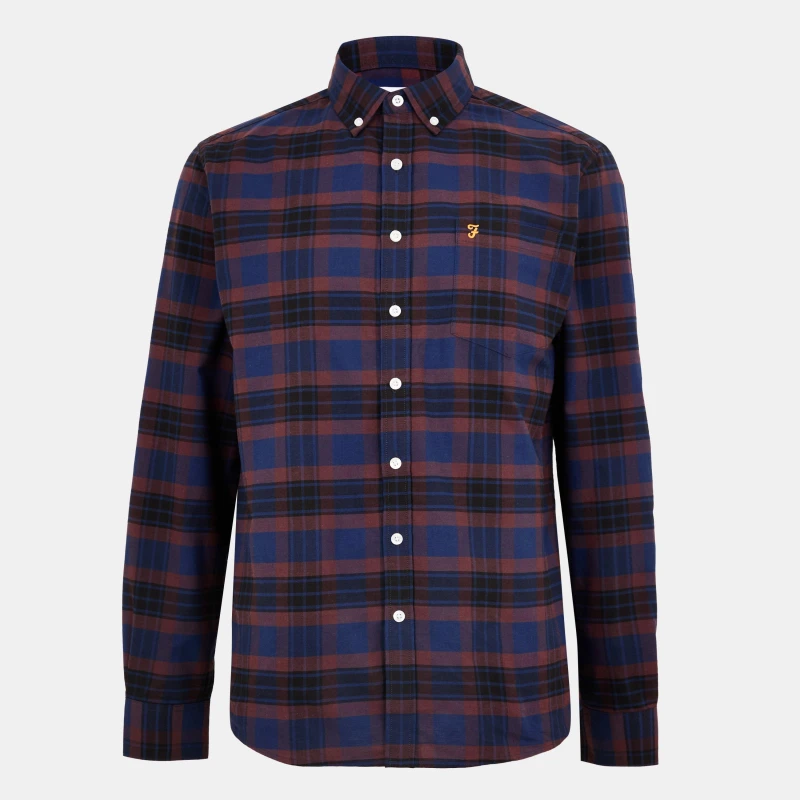 Image of Farah Mens Kennett Long-Sleeve Patterned Shirt Arch Burg male Medium