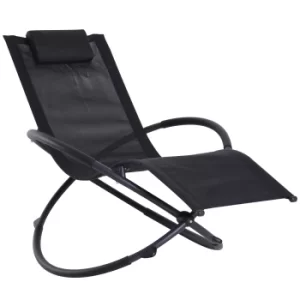 Image of Outsunny Orbital Sun Lounger Rocking Chair Outdoor Zero Gravity Folding w/ Pillow Black