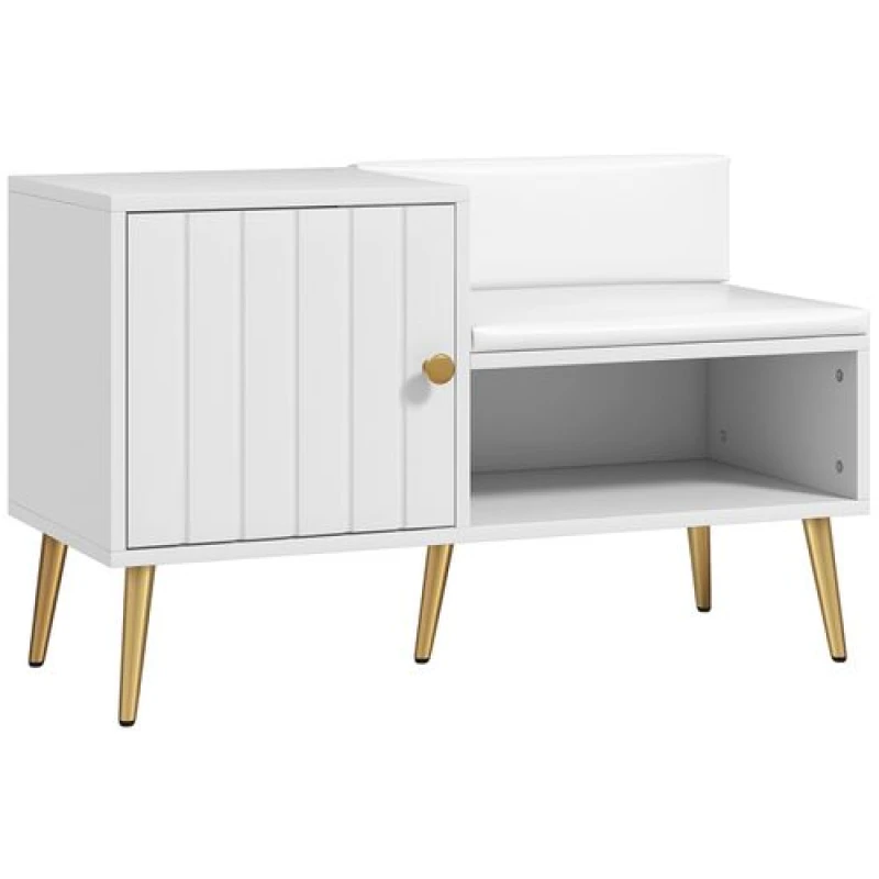 Image of HOMCOM Upholstered Entryway Shoe Bench with Storage Cabinet Open Shelf White 837-297V71WT