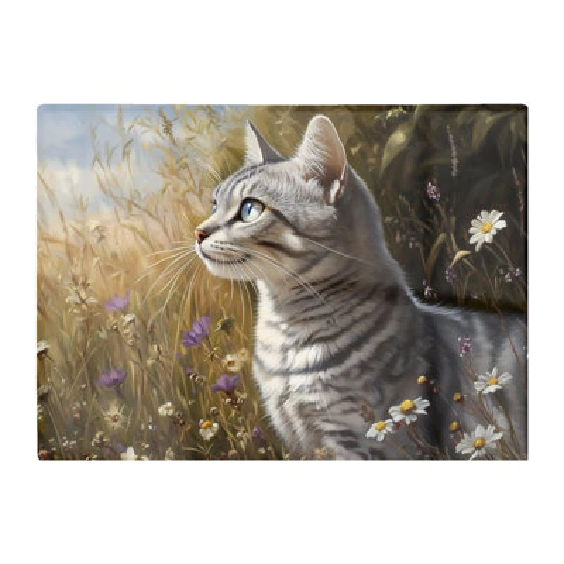 Image of Warren Reed Designer Silver Tabby Cat In A Spring Meadow Chopping Board