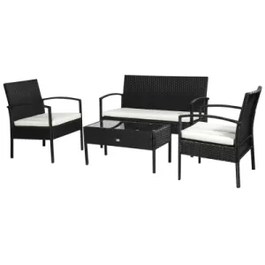 Image of Outsunny 4Pc Rattan Garden Furniture Set Black Cream Outdoor Patio Wicker Weave Chairs Table Conservatory Seaters Bistro Set
