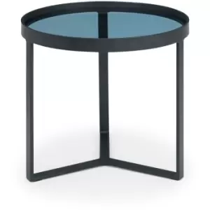 Image of Circular Round Lamp Side Table Smoked Glass Black Metal Frame - Alston