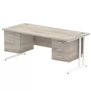 Image of Impulse 1800 Rectangle White Cant Leg Desk Grey Oak 1 x 2 Drawer 1 x 3