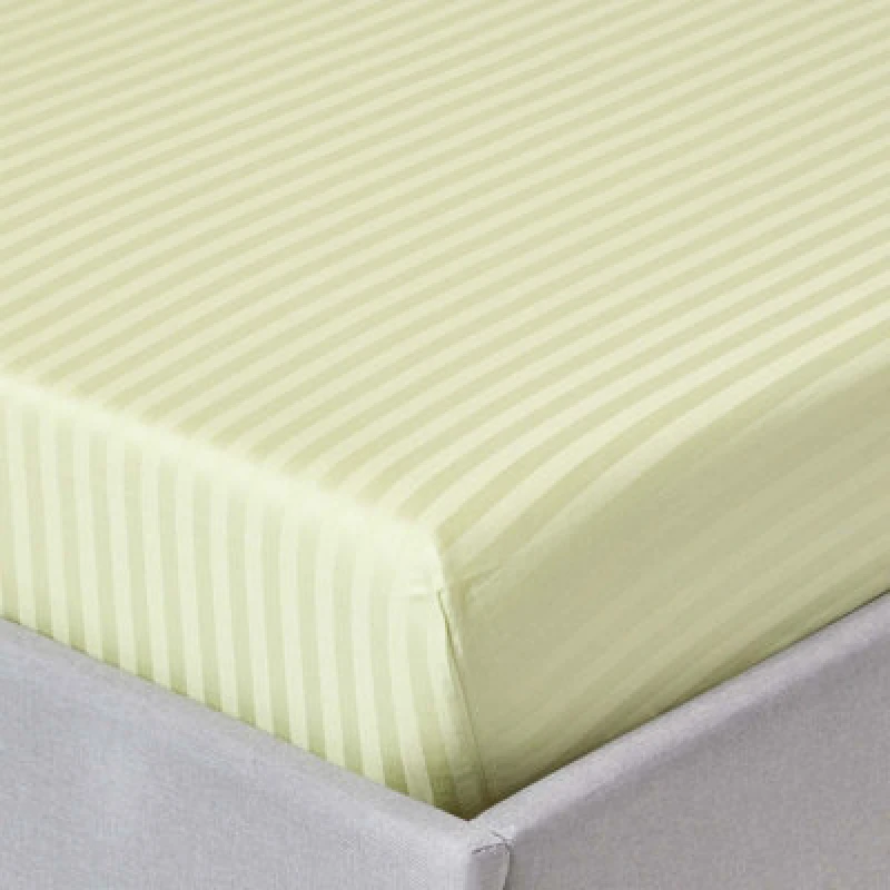 Image of Homescapes Sage Green Egyptian Cotton Satin Stripe Fitted Sheet 330 Tc, Double