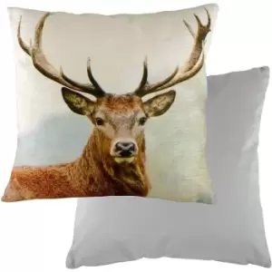 Image of Evans Lichfield Stag Head Cushion Cover (One Size) (Natural/Brown) - Natural/Brown