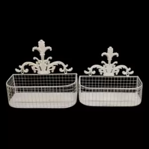 Image of Set Of 2 Metal Wall Baskets In Cream