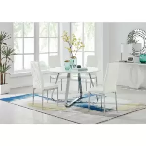 Image of Santorini White Wood Contemporary Round Dining Table And 4 White Milan Chairs - White