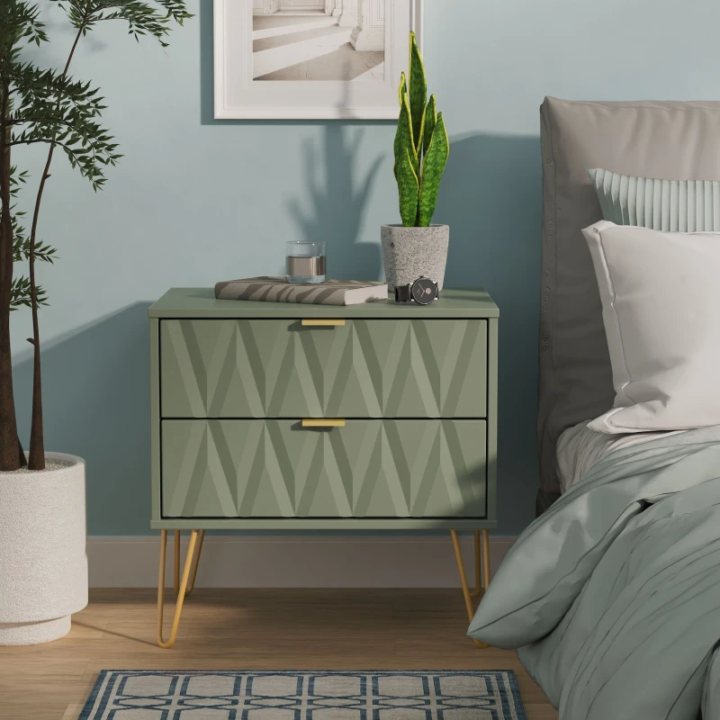 Image of Ready Assembled 2 U Dallas 2 Drawer Side Table (Ready Assembled) in Pale Green Pale Green Unisex