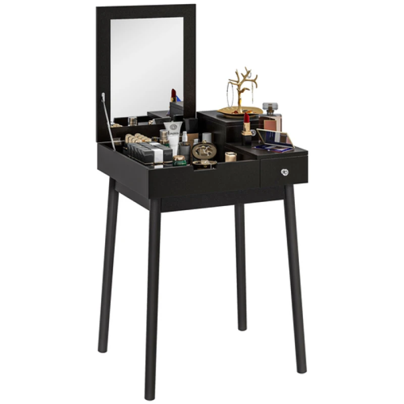 Image of HOMCOM Dressing Table Vanity Desk Flip-up Mirror 2 Drawers - Black TJ Hughes 5063603015609