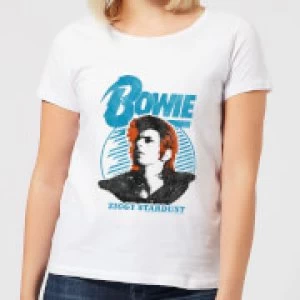 Image of David Bowie Ziggy Stardust Orange Hair Womens T-Shirt - White