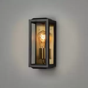 Image of Konstsmide Carpi Outdoor Modern Lantern Wall Small E27 Black, Brass Plated With Clear Glass, IP44