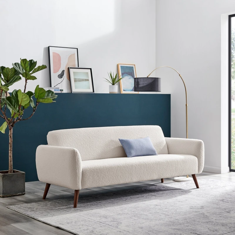 Image of FurnitureboxUK FurnitureboxUK Teddy Soft Boucle Fleece Retro Sofa In A Box in White Size: 2 Seater White 2 Seater Unisex 5056542697654