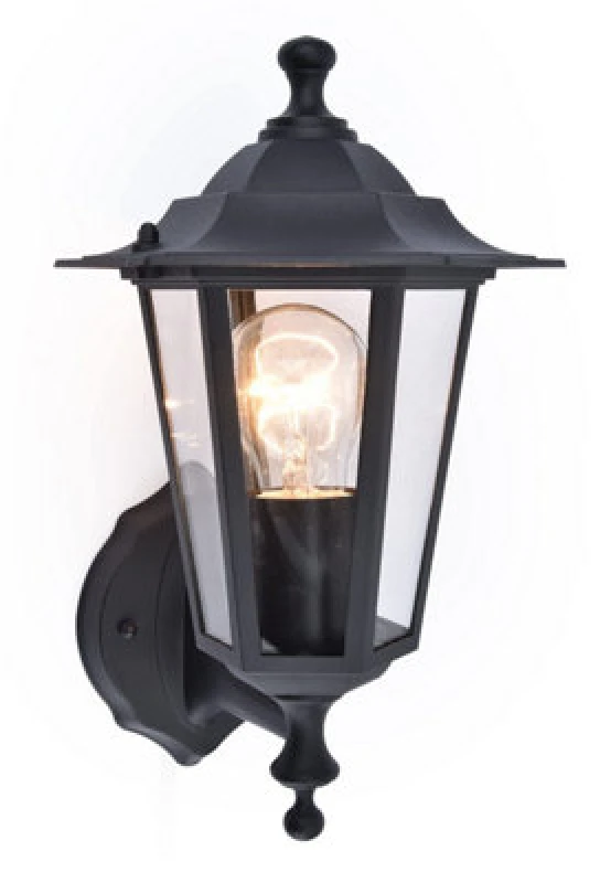 Image of Lutec Lumi 'Corniche' Outdoor Vintage Coach Up Lantern Wall Light IP44 Clear Glass Diffuser Black unisex