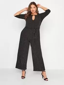 Image of Yours Glitter Party Keyhole Jumpsuit - Black, Size 22, Women