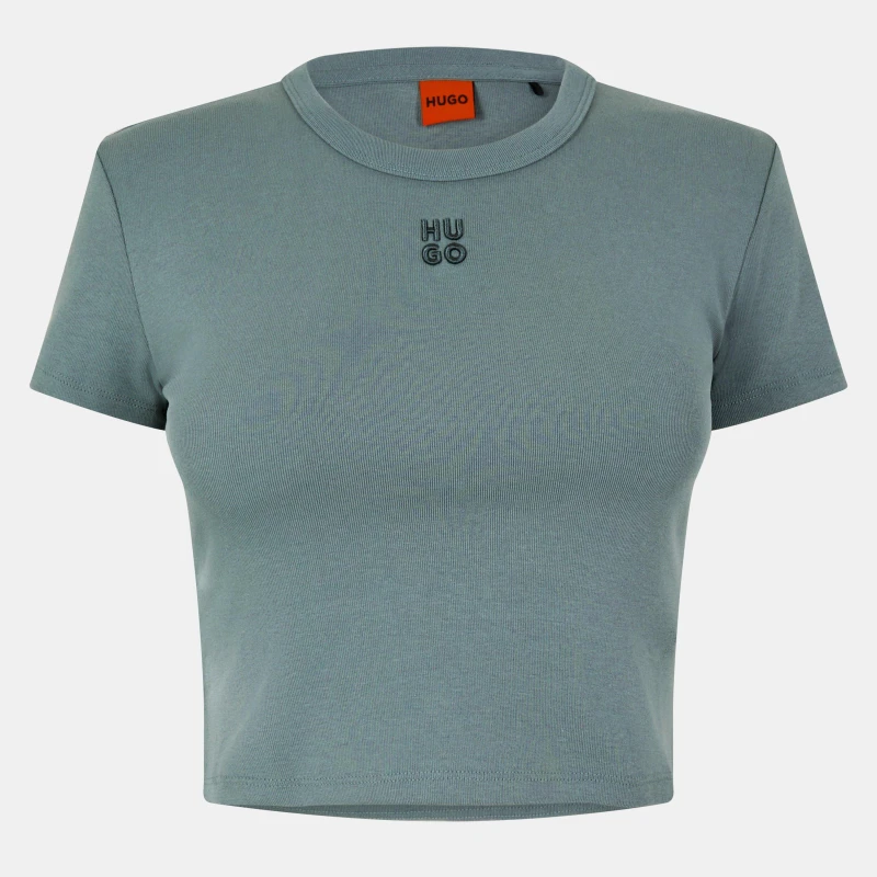 Image of Hugo Womens Delanor Cropped T-Shirt Open Green female XS