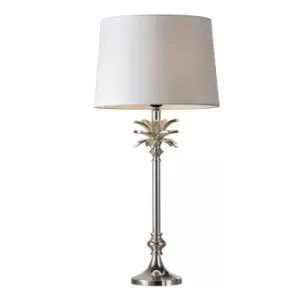 Image of Table Lamp Polished Nickel Plate & Vintage White Linen 60W E27 GLS e10391